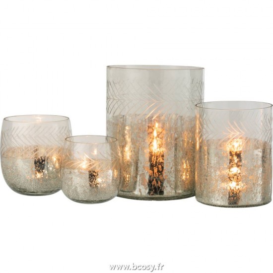 J-Line Portacandele Classico Screpolato Vetro Trasparente/Argento Large