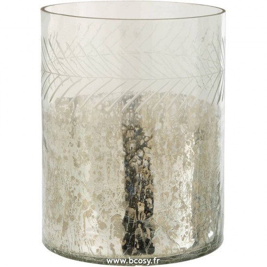 J Line Photophore Classique Craquele Verre Transparent Argent Large 28H Jline 6379 by Jolipa 6379