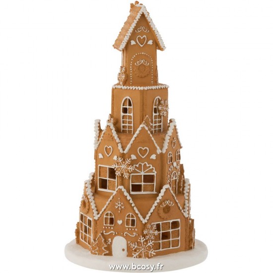 J Line Maison Pain D'Epice Tour Led Resine Marron 48H JLine 6414 by Jolipa 6414.