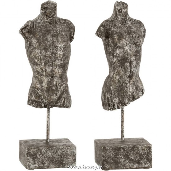 J Line Buste+Pied Resine Gris Fonce 31H Jline 6491 by Jolipa 6491 Assortiment de 2 pcs