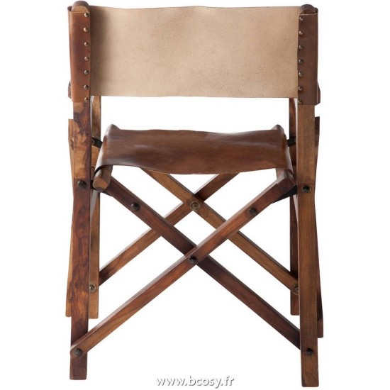 Jolipa Jline Chaise De Regisseur Pliable Bois Cuir Cognac
