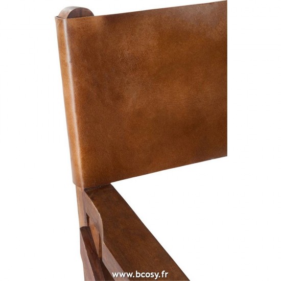 J-Line Chaise régisseur pliante en bois et cuir cognac 53x56x88cm chaises fauteuils régisseurs realisateurs directeurs Chaise De Regisseur Pliable Bois Cuir Cognac