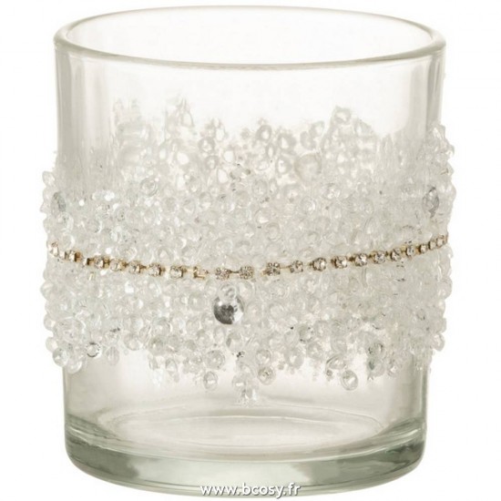 J Line Photophore Glace Diamant Lignes Verre Transparent Small 8H Jline 6503 by Jolipa 6503