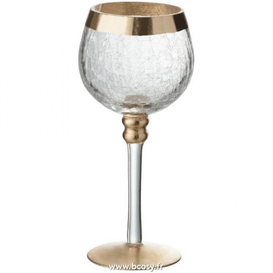 J Line Bougeoir Boule Sur Pied Craquele Verre Transparent Or Small 20H Jline 65139 by Jolipa 65139