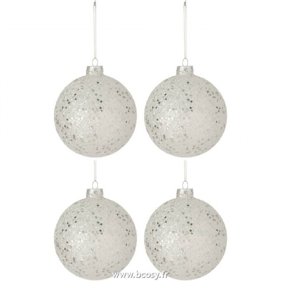 J Line Boite De 4 Boule De Noel Etoiles Verre Argent Large Ø12 Jline 6526 by Jolipa 6526