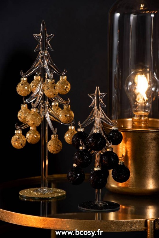 Jolipa Jline Sapin Boules De Noel Etoile Verre Noir Medium