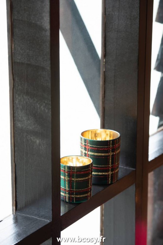 J-Line Portavelas Ajedrezado Cristal Rojo/Verde Large Surtido De 2 