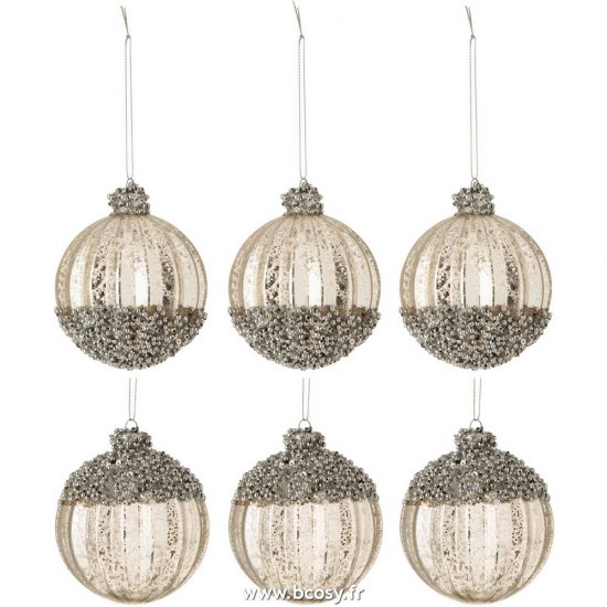 J Line Boite De 6 Boules De Noel Perles Verre Antique Argent Small Assortiment De 2 Jline 6613 by Jolipa 6613 Assortiment de 2 pcs