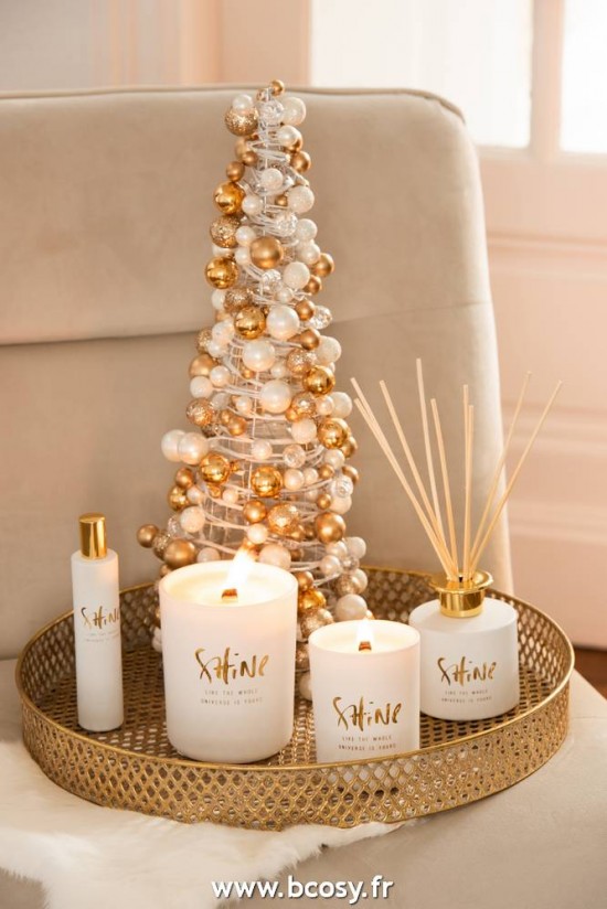 Jolipa Jline Cone Mini Boules De Noel Ecru Or Large