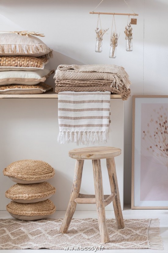 Jolipa Jline Tabouret Rond Bois Blanc Wash Medium