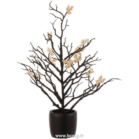 J Line Arbre Nu+Feuilles En Pot Paillettes Plastique Noir Or Small Jline 6856 by Jolipa 6856