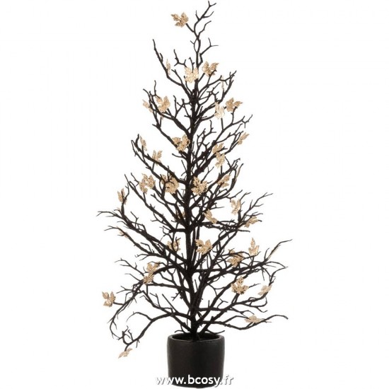 J Line Arbre Nu+Feuilles En Pot Paillettes Plastique Noir Or Large Jline 6857 by Jolipa 6857