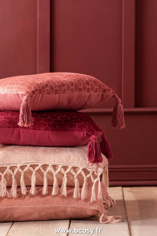 Jolipa Jline Coussin Motifs Coton Rouge Fonce