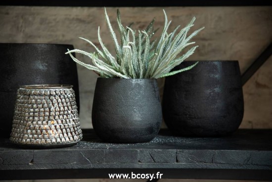 Jolipa Jline Cachepot Irregulier Rugueux Ceramique Noir Medium