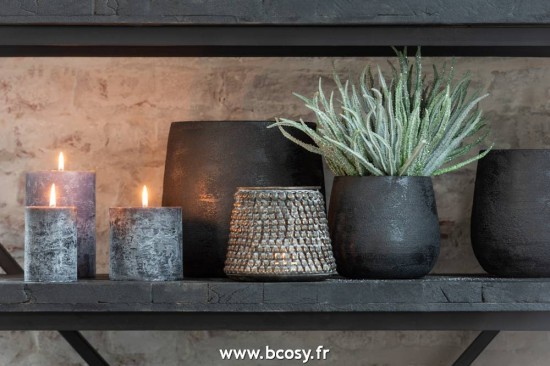 Jolipa Jline Cachepot Irregulier Rugueux Ceramique Noir Large