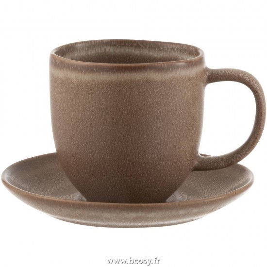J Line Tasse+Sous Tasse Louise Ceramique Cognac Jline 7184 by Jolipa 7184 Assortiment de 6 pcs