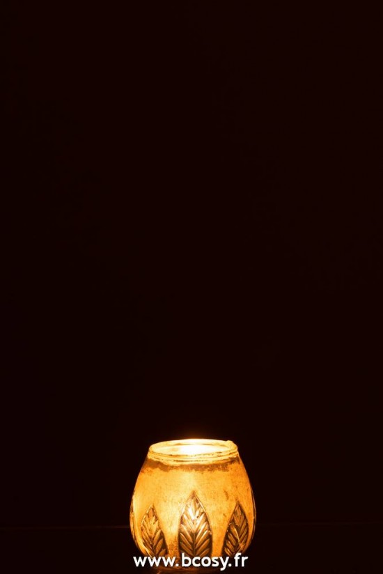 J-Line photophores Jolipa Jline Photophore Feuille Rond Verre Argent Small