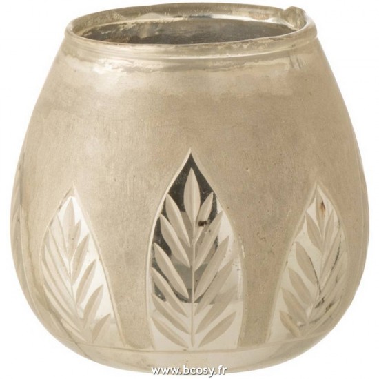 J Line Photophore Feuille Rond Verre Argent Small 10H Jline 7512 by Jolipa 7512