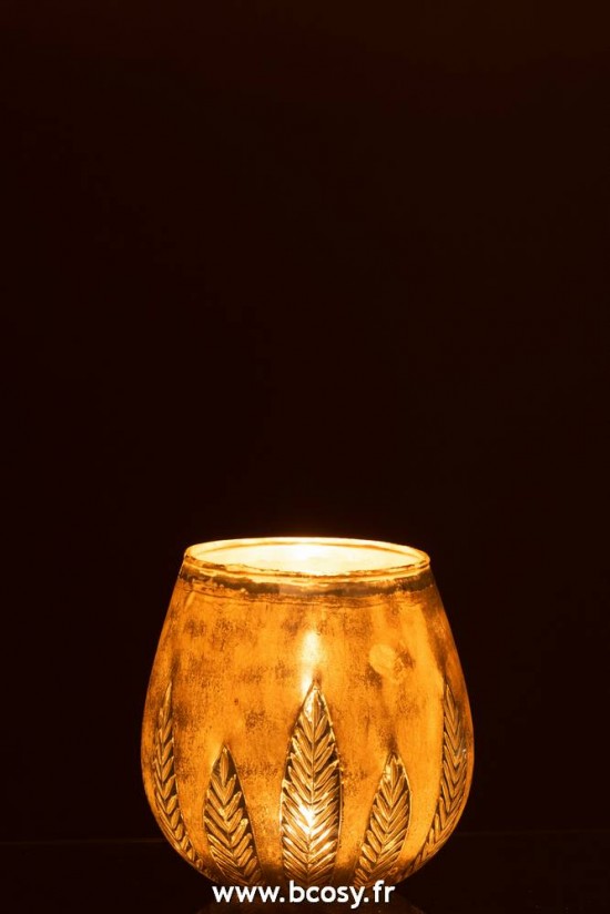 J-Line photophores Jolipa Jline Photophore Feuille Rond Verre Argent Medium