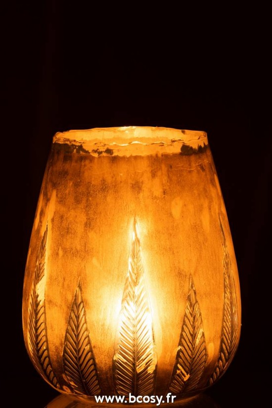 J-Line photophores Jolipa Jline Photophore Feuille Rond Verre Argent Large