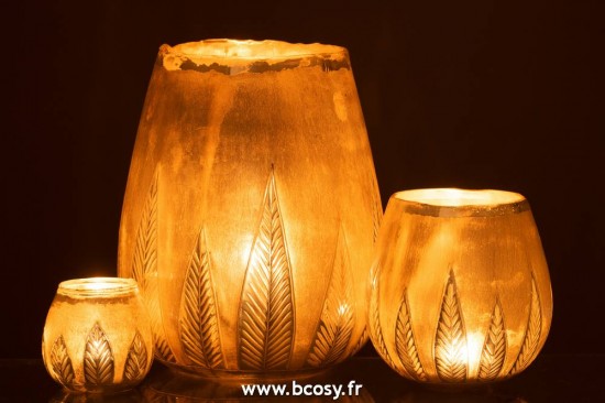 J-Line photophores Photophore Feuille Rond Verre Argent Large