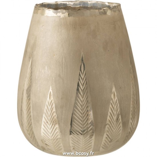 J Line Photophore Feuille Rond Verre Argent Large 31H Jline 7514 by Jolipa 7514