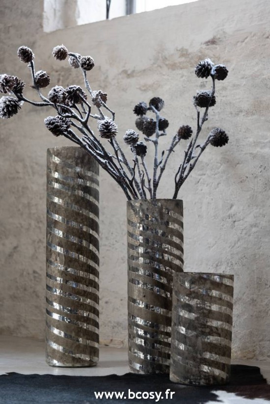 Jolipa Jline Vase Lignes Rond Verre Argent Small