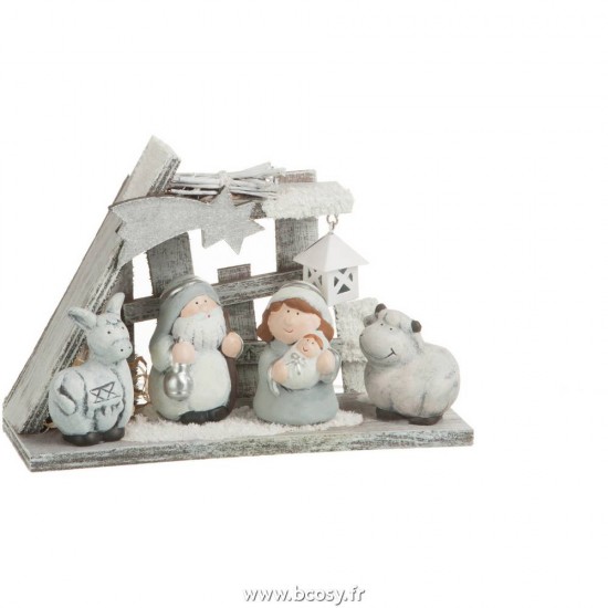 J Line Creche De Noel Bois Resine Gris Small 22H Jline 75315 by Jolipa 75315
