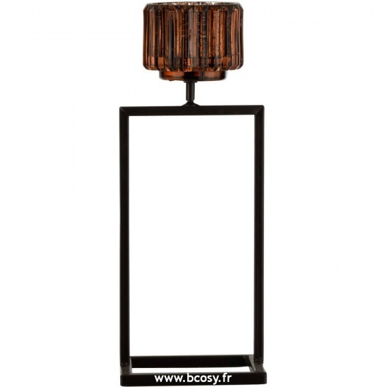 J Line Photophore Sur Pied Rectangulaire Verre Marron Small 32H Jline 7544 by Jolipa 7544