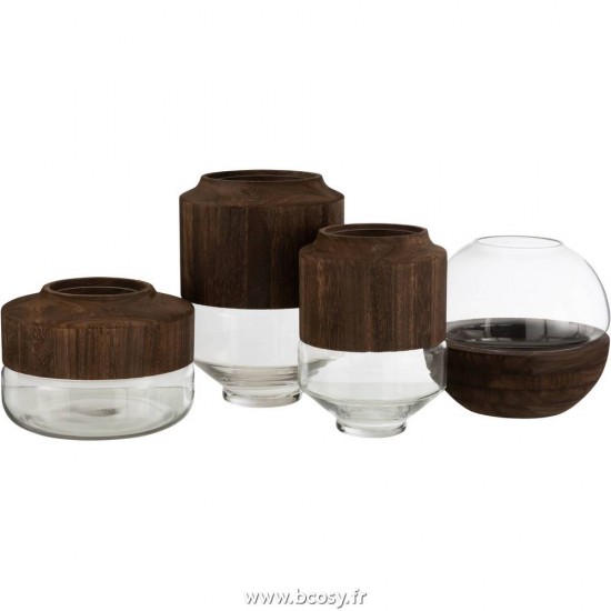 J-Line vases Jolipa Jline Vase Rond Haut Bois Verre Marron Fonce Large