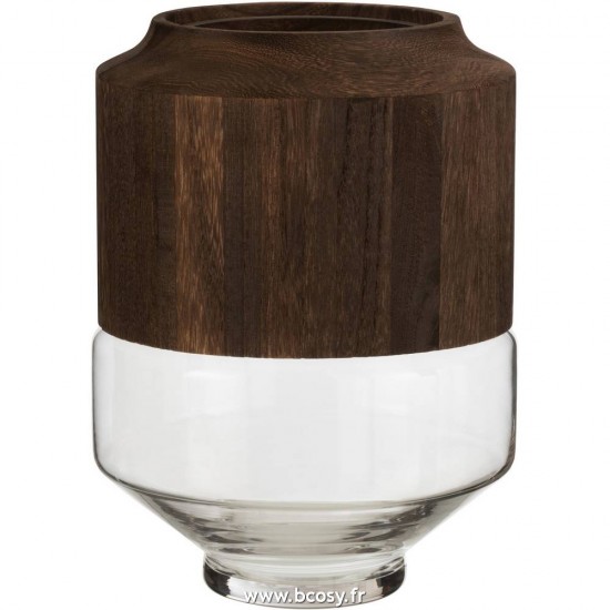 J Line Vase Rond Haut Bois Verre Marron Fonce Large 30H Jline 7561 by Jolipa 7561