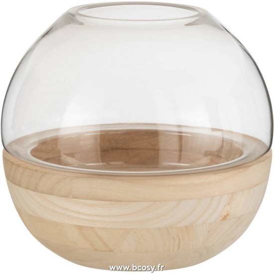 J Line Vase Rond Bois Verre Marron Clair 25H Jline 7562 by Jolipa 7562