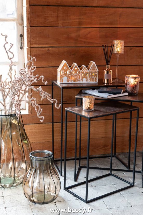 J-Line tables gigognes basses d appoint bouts de canapé Set De 3 Table Gigogne Rectangulaire Aluminium Rouille