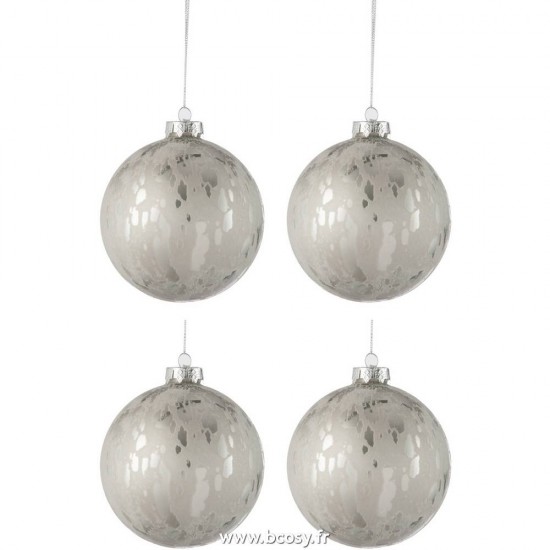 J Line Boite De 4 Boules De Noel Verre Brillant Mat Argent Antique Large 10H Jline 76232 by Jolipa 76232