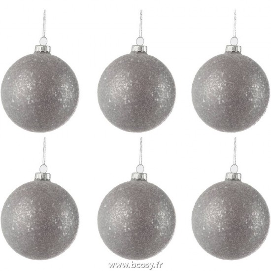 J Line Boite De 6 Boules De Noel Paillettes Verre Gris 8H Jline 76255 by Jolipa 76255