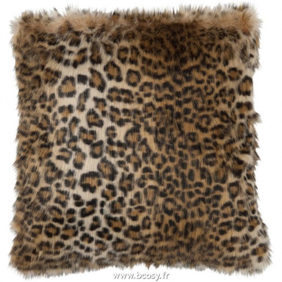 J Line Coussin Imitation Fourrure Leopard Noir Marron Jline 76868 by Jolipa 76868