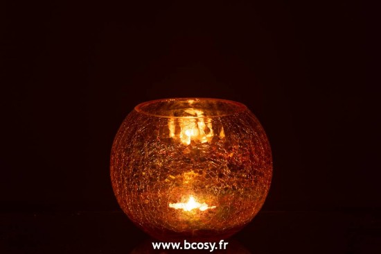 J-Line lanternes photophores Jolipa Jline Photophore Boule Craquele Verre Effet Nacre Ambre Large