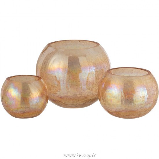 Jolipa Jline Photophore Boule Craquele Verre Effet Nacre Ambre Large