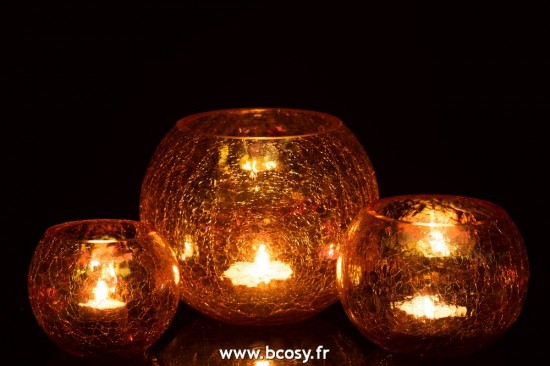 J-Line lanternes photophores Photophore Boule Craquele Verre Effet Nacre Ambre Large
