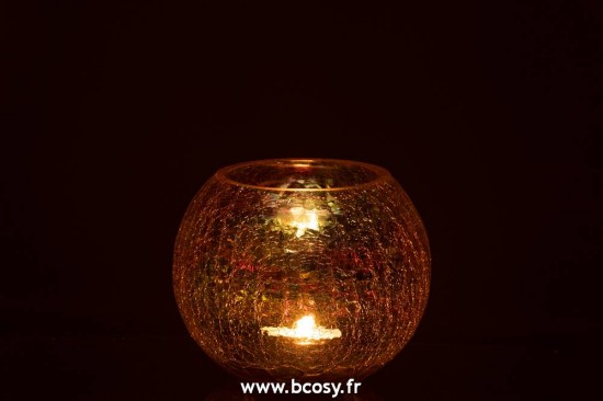 J-Line lanternes photophores Jolipa Jline Photophore Boule Craquele Verre Effet Nacre Mauve Large