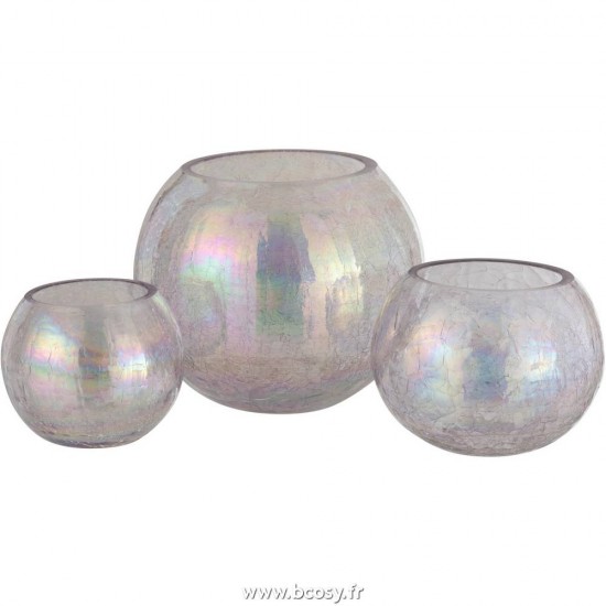 Jolipa Jline Photophore Boule Craquele Verre Effet Nacre Mauve Large