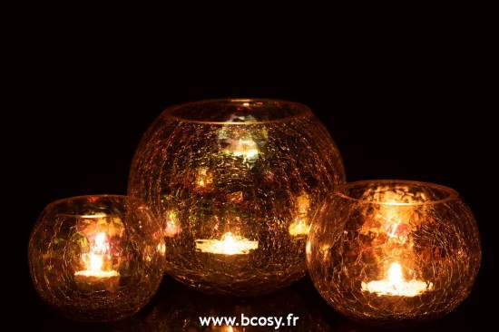 J-Line lanternes photophores Photophore Boule Craquele Verre Effet Nacre Mauve Large