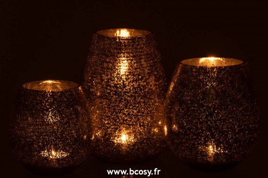 J-Line lanternes photophores Photophore Oeuf Craquele Verre Gris Large