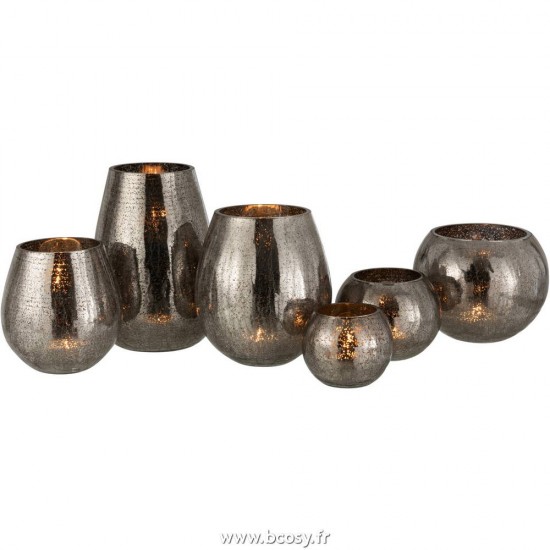 J-Line Portacandele Uovo Screpolato Vetro Grigio Large