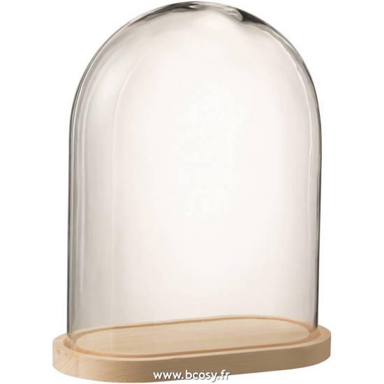 J Line Cloche Ovale Bois Verre Transparent Naturel Small 42H Jline 7777 by Jolipa 7777