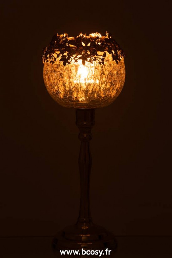 J-Line photophores Jolipa Jline Photophore Pied Bijou Metal Aluminium Verre Argent Large