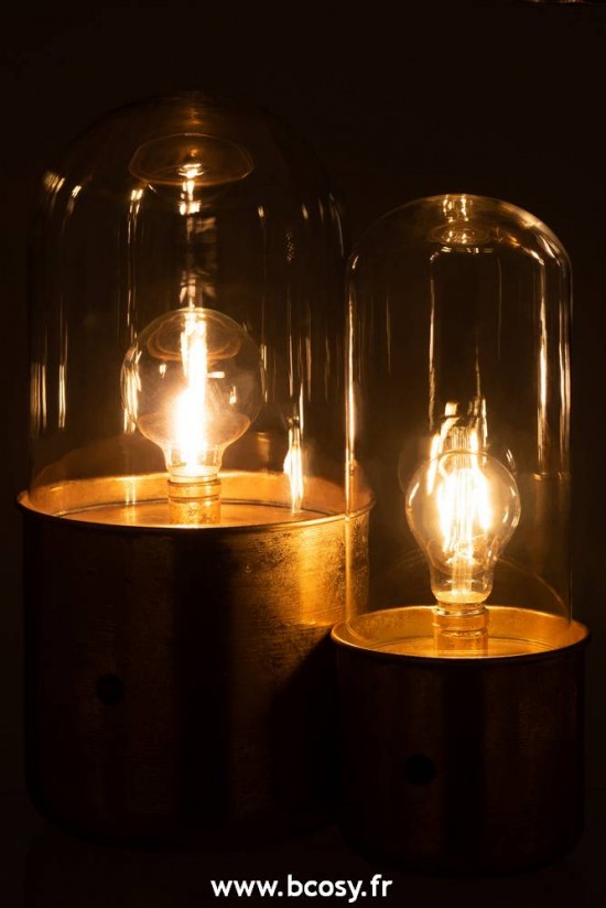 J-Line Éclairage Armatures Luminaires D'intérieur Pieds De Lampe Avec Abat Jour Lampes De Table Lampe Antique Led Verre Zinc Or Large