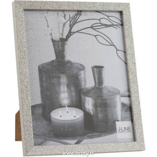 J Line Cadre Photo 20X25 Paillettes Bois Argent Large 22x27 Jline 8125 by Jolipa 8125