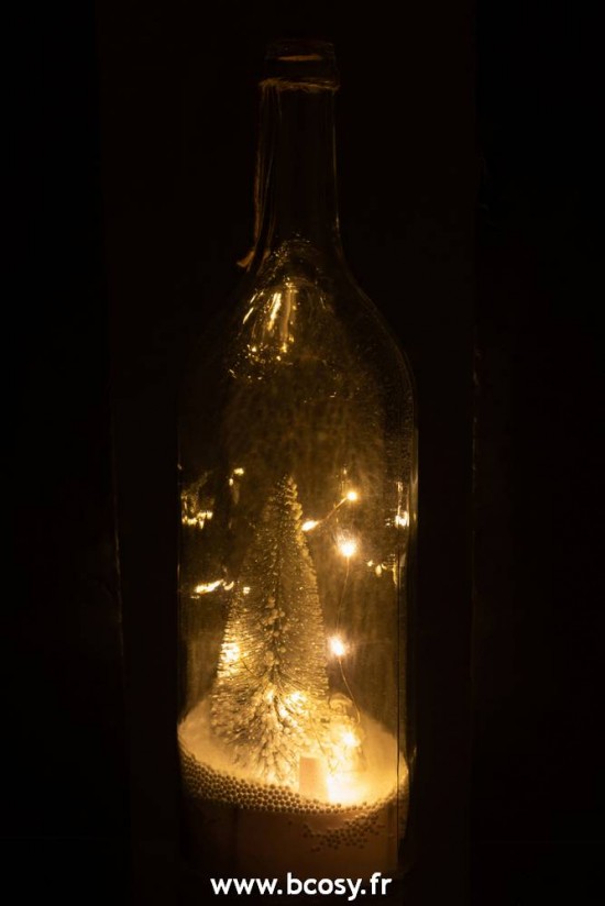 J-Line bouteilles Jolipa Jline Bouteille Decorative Noel Neige Led Paillettes Argent