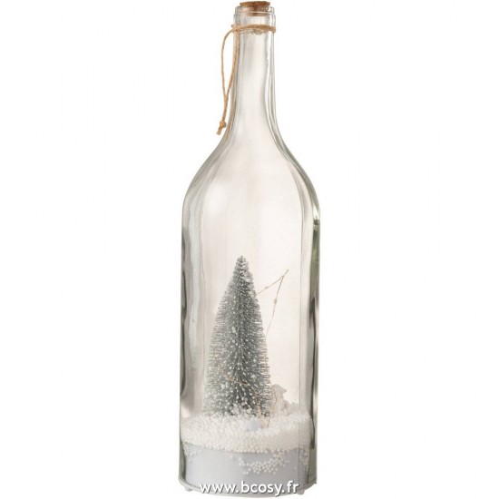 J Line Bouteille Decorative Noel Neige Led Paillettes Argent 43H Jline 8132 by Jolipa 8132